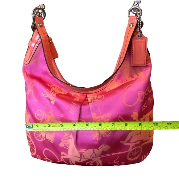 Coach Hot Pink and Coral Satin Signature Hobo - Picture 14 of 17